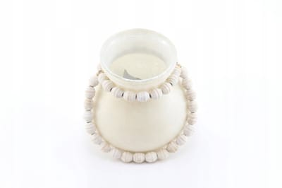 Glazen Vaas Lampion met Schelpen - Beige, Hangend of Staand