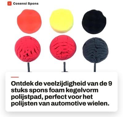 Dailygoods- Polijsten Pad 9 Stuks - Spons Foam - Kegelvorm - Polijstpad - Wol - Voor Wielen en Moeilijk Bereikbare Plekken - Polijstschijven