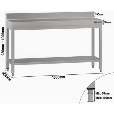 GGM Gastro Edelstahl Arbeitstisch ECO - 1600x600mm - mit Grundboden & Aufkantung Zilver