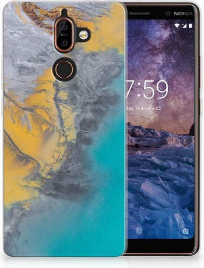 Nokia 7 Plus TPU Siliconen Hoesje Marble Blue Gold