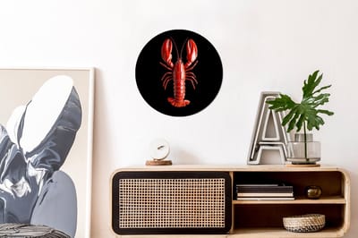 WallCircle - Wandcirkel - Muurcirkel - Kreeft - Glossier Rood - Zwart - Aluminium - Dibond - 30x30 cm - Binnen en Buiten