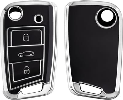 kwmobile autosleutel hoesje geschikt voor VW Golf 7 MK7 3-knops autosleutel - autosleutel behuizing in zwart / zilver