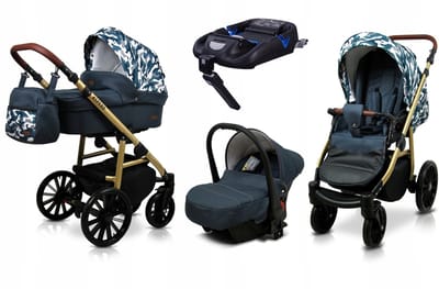 BabyLux® Kinderwagen 4in1 – ASPERO - GREY MORO - Opklapbare Wandelwagen incl. Reiswieg, Multifunctionele Buggy Sportstoel, Autostoel, ISOFIX basisstation - Combi-kinderwagen met Luiertas, Regenhoes, Klamboe