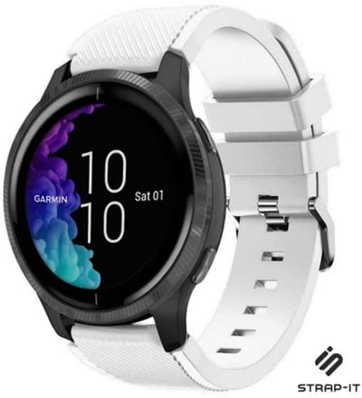 Strap-it Smartwatch siliconen bandje - geschikt voor Garmin Venu / Venu SQ / Vivomove HR / Forerunner 245 / 570 - 42mm / 645 - wit
