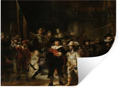 Muurstickers - Sticker Folie - De Nachtwacht - Kunst - Oude meesters - Rembrandt - 40x30 cm - Plakfolie - Muurstickers Kinderkamer - Zelfklevend Behang - Zelfklevend behangpapier - Stickerfolie