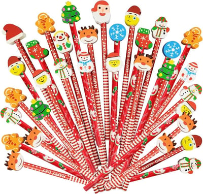 24 Kerstpotloden Set met Gum voor Kinderen - Feestelijke Tekenset