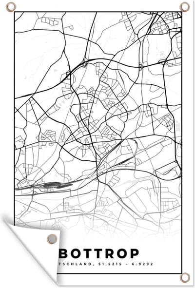 Muurdecoratie Bottrop - Plattegrond - Kaart - Stadskaart - 120x180 cm - Tuinposter - Tuindoek