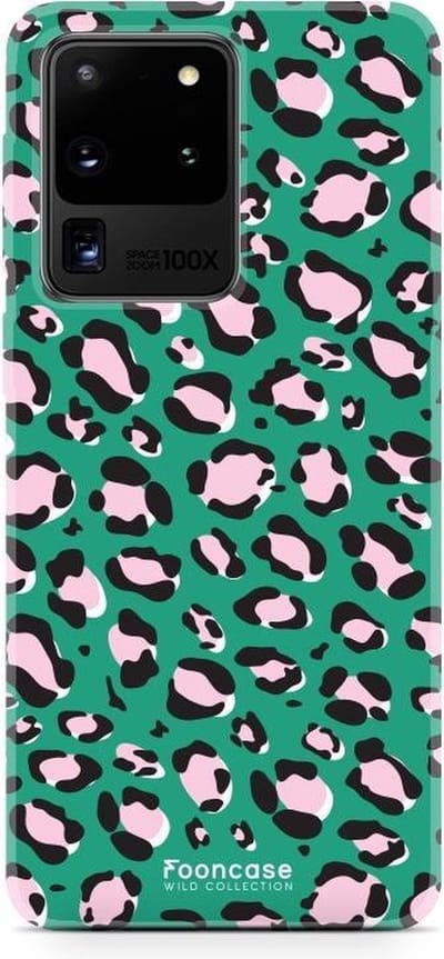 Fooncase Hoesje Geschikt voor Samsung Galaxy S20 Ultra - Shockproof Case - Back Cover / Soft Case - Luipaard / Leopard print / Groen