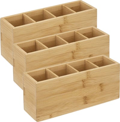 5five make-up organizer - 3x - 4 vakken - 22,5 x 7 cm - bamboe - nagellak houder - make-up houder - organizers