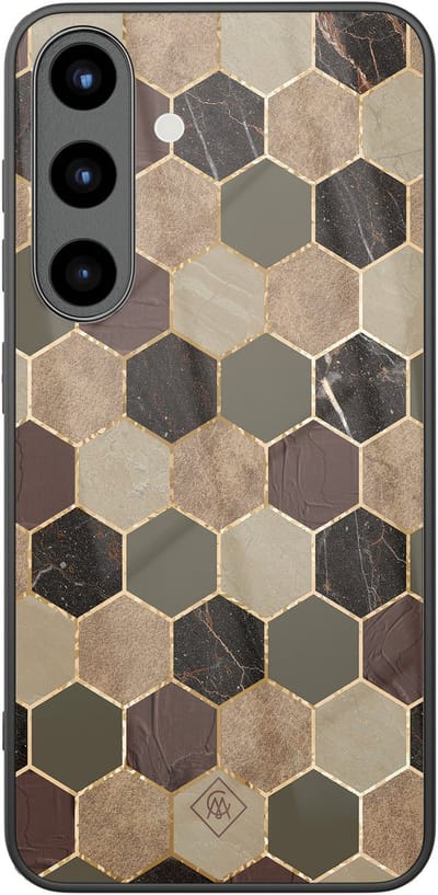 Casimoda® hoesje - Geschikt voor Samsung Galaxy S25 - Kubus Bruin Groen - Luxe Hard Case Zwart - Backcover telefoonhoesje - Bruin/beige