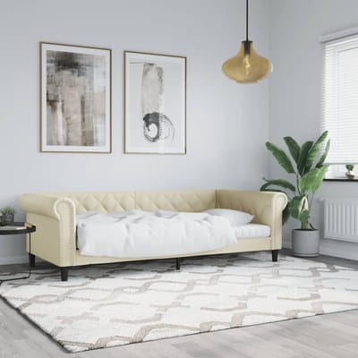 Vidaxl Bank met Slaapfunctie, Crème, 80x200 cm, Bekleed met Kunstleer