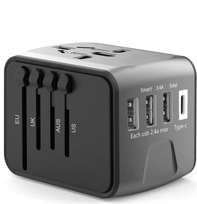 FEDEC Universele Wereldstekker met 3 USB Poorten & 1 USB -C Poort - Internationale Reisstekker voor 150+ landen - Reis Adapter – Zwart