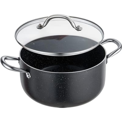 Marmite en Aluminium, 5,7 L Pot Antiadhésif Revêtement Céramique avec Couvercle en Verre, Sans PFOA, Sans PFAS, Compatible avec les Cuisinières à Gaz, les Plaques à Induction, Électrique
