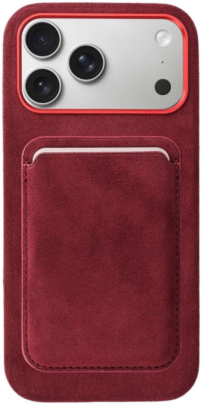 Rosso Avanti Hoesje Geschikt voor Apple iPhone 17 Pro Max met Magnetische Kaarthouder | Compatibel met MagSafe / Qi2 | Echt Italiaans Alcantara | Back Cover en Wallet | Burgundy