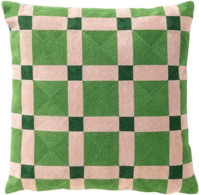 Dutch Decor BLOCKS - kussenhoes 45x45 cm - geblokt patroon - geborduurd - Courtyard - groen - met rits - zonder binnenkussen