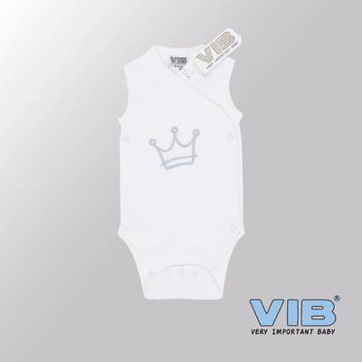 VIB® - Rompertje (overslag) Luxe Katoen - Kroontje Zonder Mouw (Wit) - Babykleertjes - romper - rompertjes - rompertjes met tekst - baby cadeau - baby aankondiging - overslagromper