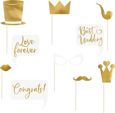 Partydeco foto props - 10x - goud/wit - 7 tot 22 cm - bruiloft/huwelijk
