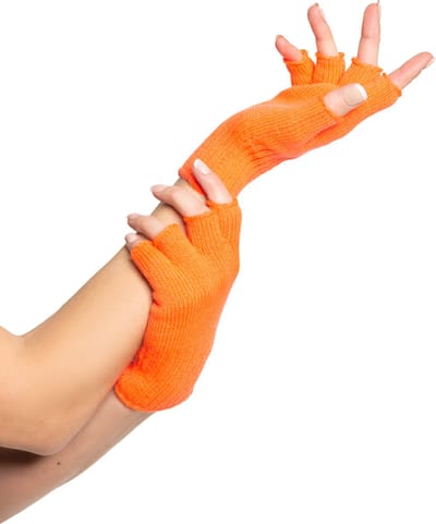Partychimp Vingerloze Handschoenen voor bij Carnavalskleding Dames WK EK Voetbal 2024 Carnaval Accessoires Verkleedkleren Volwassenen - Neon Oranje- Katoen/Polyamide/Elastaan - One-Size
