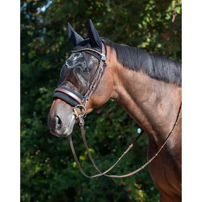 QHP Oornetje met vliegenkap - rijvliegenmasker - maat Pony - black