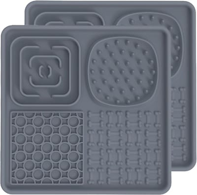 Famanu – Siliconen likmat voor honden en katten, vrij van BPA, extra grote zuignap, likmat voor honden, slow feeder, hondenlickmat, huisdiervoermatten voor hondensnacks en kattenvoer, grijs + grijs
