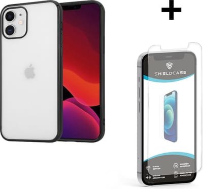 ShieldCase Metallic bumper case geschikt voor Apple iPhone 12 / 12 Pro - 6.1 inch - zwart + glazen Screen Protector - Shockcase Shockproof hoesje metalen uitstraling - Hardcase hoesje - Hard Case stootrand beschermhoesje incl. glas screenprotector