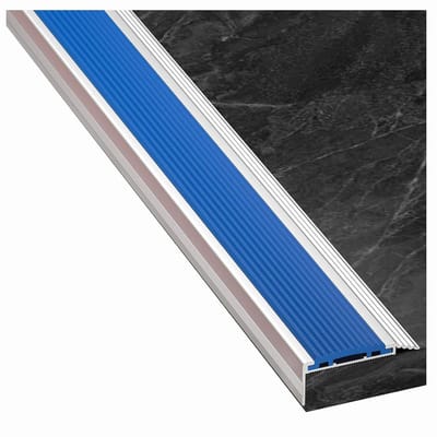 Trapprofiel Aluminium - Antislip Rand - Veilig Lopen - PVC Inzetstuk - 135 cm Lengte - Grijs Blauw