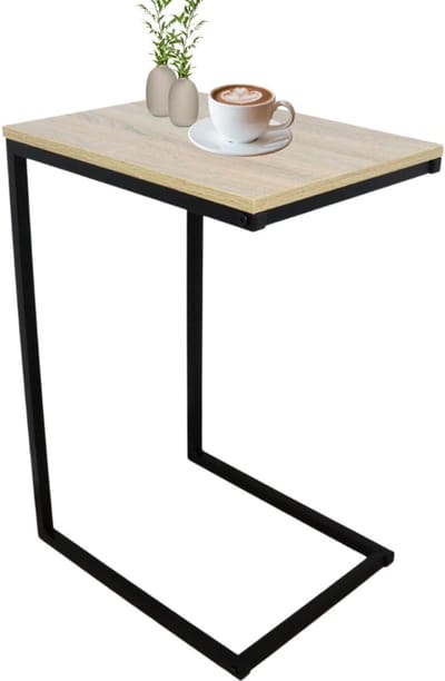 Bijzettafel Vierkant - Kleine Tafel - Naast de Bank - Houten Tafelblad - 45x35x66.5 cm - Zwart