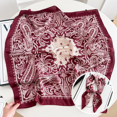 Dames Sjaal - Sjaals - Stola - Vierkante doek - Elegant Stijlvol Dames haar sjaal - Satijn zijde - Hals sjaaltje - Sjaaltje Satijn - Neksjaaltje - Omslagdoek Modesjaals - Neksjaal - Klein Sjaaltje -Paisley rode cashewnoten-70*70CM