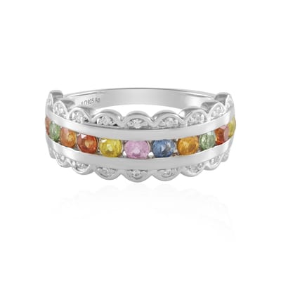 Cavill - Zilveren Ring met Saffieren 0,94 ct - 925 Sterling Zilver Geplatineerd - Elegant Rond Geslepen Blauwe en Roze Edelstenen - Ringen 16-21
