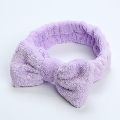 Bandeau pour femme pour le lavage du visage, beauté, maquillage, accessoire pour cheveux en flanelle, bandeau pour le lavage du visage, bracelet de poignet, bandeau élastique en peluche violet