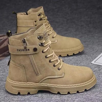 Hoge Herenschoenen voor Lente en Herfst, Nieuwe Antislip en Waterdichte Woestijnlaarzen, Outdoor Rits Wandelschoenen, Werklaarzen 41 beige