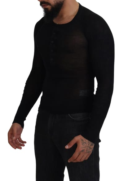 Henley Kraag Gebreid Sweater Lange Mouwen