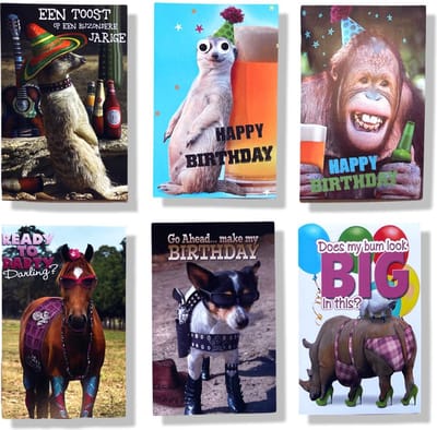 6 Cards & Crafts Verjaardag Dieren Wenskaarten | 12x17cm gevouwen felicitatie kaarten Inclusief enveloppen