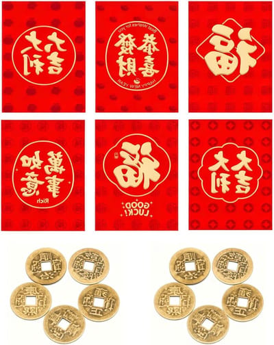 Set van 36 Rode Enveloppen en 10 Feng Shui Munten voor Geluk, Ideaal voor Chinees Nieuwjaar en Lente Festival 2026