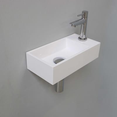 Fonteinset INK Versus 36x18x9 cm Polystone Glans Wit Met Kraangat Rechts Chroom