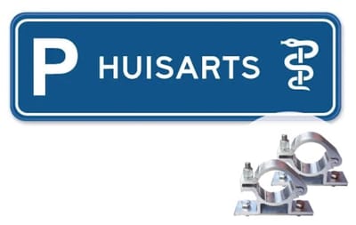Parkeerbord Huisarts - blauw - Weerbestendig Aluminium - 40x15 cm - Bevestiging: Met paalbeugels Ø48mm
