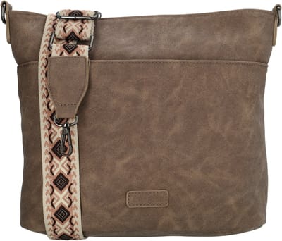 Beagles Malaga Schoudertas - Twee Ritsvakken - Kleurrijke Schouderband - Voorvak - Achtervak - Dames - Afneembaar - Crossbody - Tas - Donkertaupe