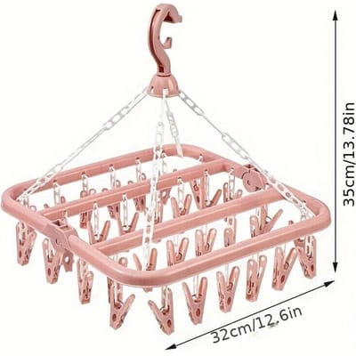 1 pièce 32 pinces Pliable Cintre de séchage Plastique Grande capacité Porte-manteau à suspendre Linge Cintre Porte-vêtements Socks Sous-vêtements Ménage white