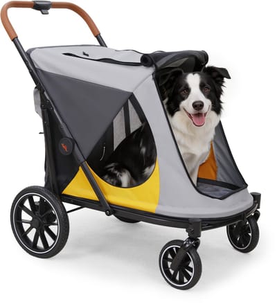 BingoPaw Hondenbuggy Grote Honden - Opvouwbaar & All-Terrain - Tot 42 kg - Grijs/Geel