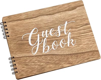 Houten gastenboek met ruige look | 110 beschrijfbare pagina’s | 28 x 22 cm | Lijstje