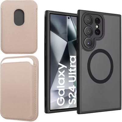 Hoesje + Pasjeshouder geschikt voor Samsung Galaxy S25 Ultra - Portemonnee geschikt voor MagSafe - Magnetisch - Pasjes Houder - Creditcardhouder - Goud