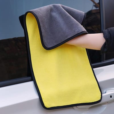 Serviette de lavage de voiture en microfibre, chiffon de séchage et de nettoyage de voiture, ourlet, tissu d'entretien de voiture, détails 30*30cm jaune