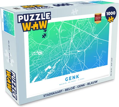 Puzzel Stadskaart - België - Genk - Blauw - Legpuzzel - Puzzel 1000 stukjes volwassenen - Plattegrond