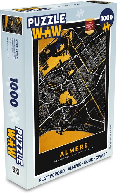 Puzzel Plattegrond - Almere - Goud - Zwart - Legpuzzel - Puzzel 1000 stukjes volwassenen - Stadskaart