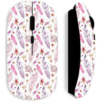 Souris sans fil - MANIACASE - Noir - Plumes roses - Optique - USB normal
