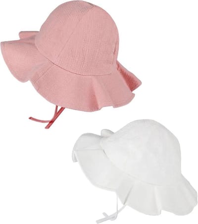 2 Stuks - Baby Zonnehoedjes Volant - Roze en Wit - Maat 48