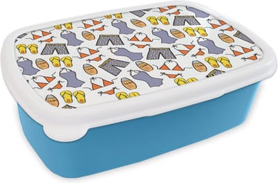 Broodtrommel Blauw - Lunchbox - Brooddoos - Badkleding - Patronen - Zomer - 18x12x6 cm - Kinderen - Jongen