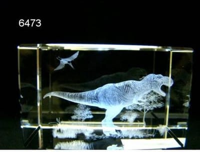 3D Laser Gravure T-Rex in Glasblok – 8 x 5 x 5 cm – Met Geschenkverpakking