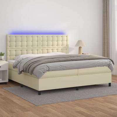 vidaXL - Boxspring - met - matras - en - LED - kunstleer - crèmekleurig - 200x200 - cm