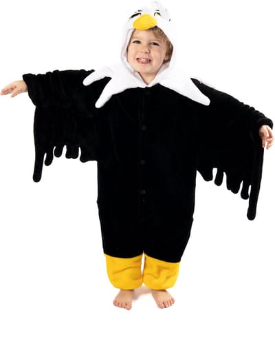 KIMU® Onesie Adelaar Pakje - Maat 110-116 - Adelaarpak Arend Kostuum Pak Zwart Vogel Pakje - Kinderen Jumpsuit Pyjama Huispak Jongen Meisje Festival